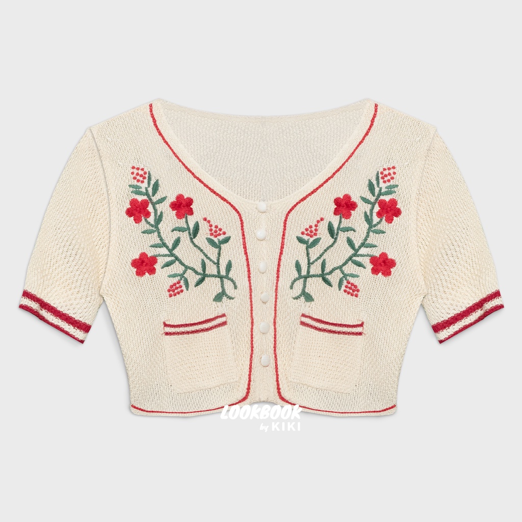 Kiki - Crochet Button Floral Embroidery Top - Fashion Trends 2022 / Atasan / Blouse Blus / Bordir Cr