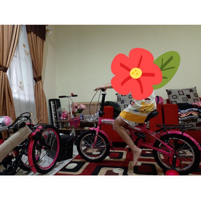 sepeda lipat second / bekas anak pink evergreen 16 inch
