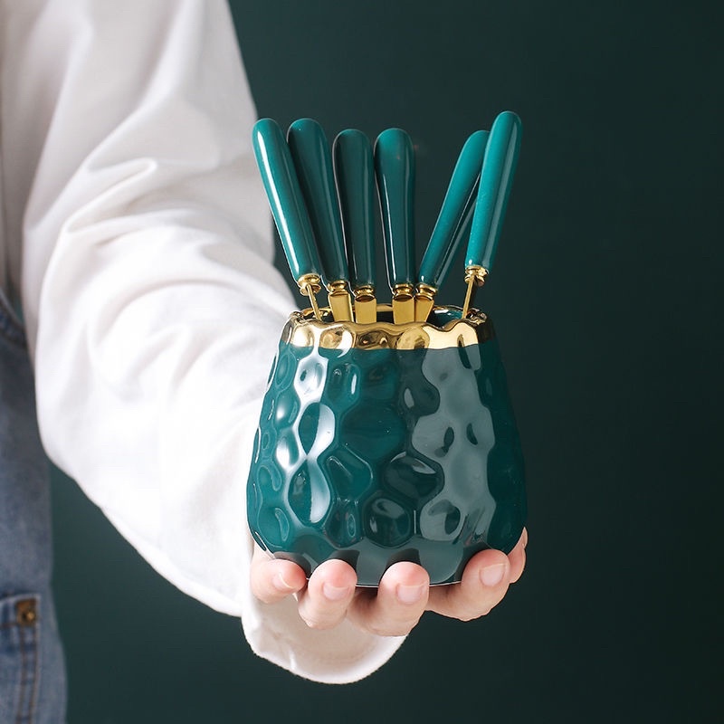 Jar Mug Keramik Tempat Sendok Teh Garpu Kue Set