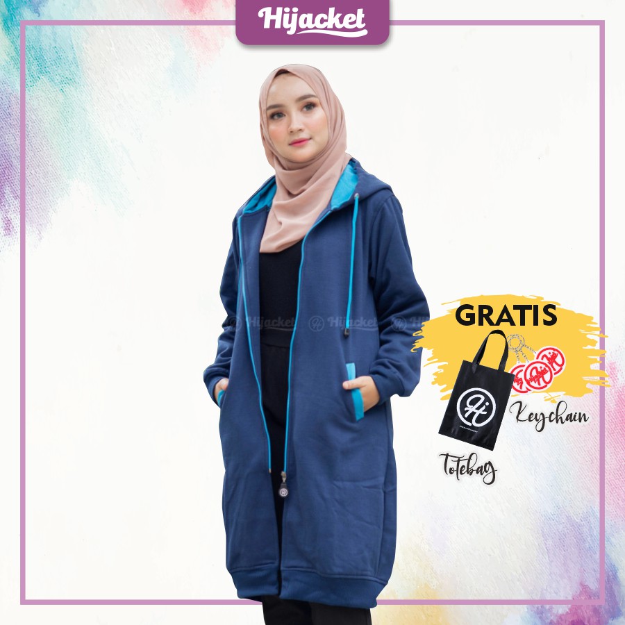 HIJACKET BASIC NAVY X TURKISH | JAKET WANITA MUSLIMAH | HIJAKET WANITA PARKA FREE SOUVENIR-1
