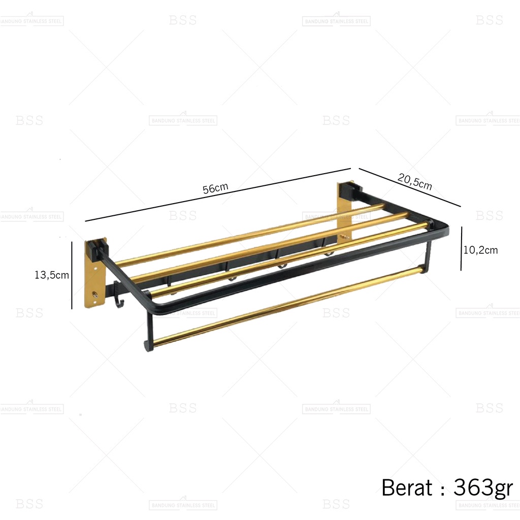 Rak handuk gold 5 kait handuk sikat multifungsi kamar mandi Aluminium