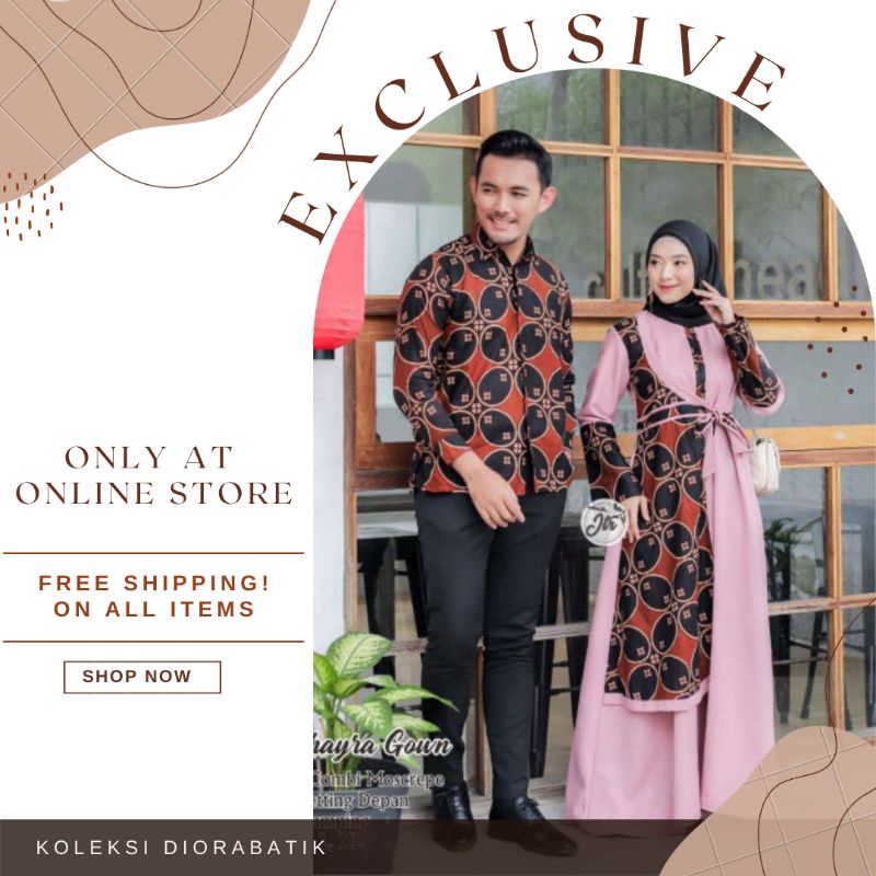 Gamis Couple //M.L.XL.XXL Batik Katun Halus Pria Lengan Panjang Kombi Moscrepe