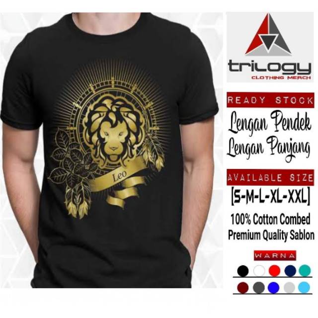 Kaos Zodiak Leo Singa Sablon Emas Bahan Cotton Combed 30s Shopee Indonesia