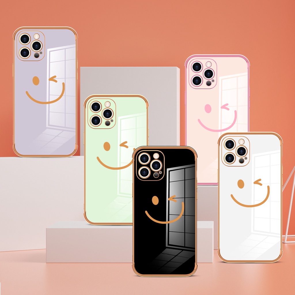 Smiley Electroplating casing iPhone 11 12 Pro Max XS X XR 7 8 Plus 12Mini SE 2020 Side pattern shockproof full cover soft shell iPhone case