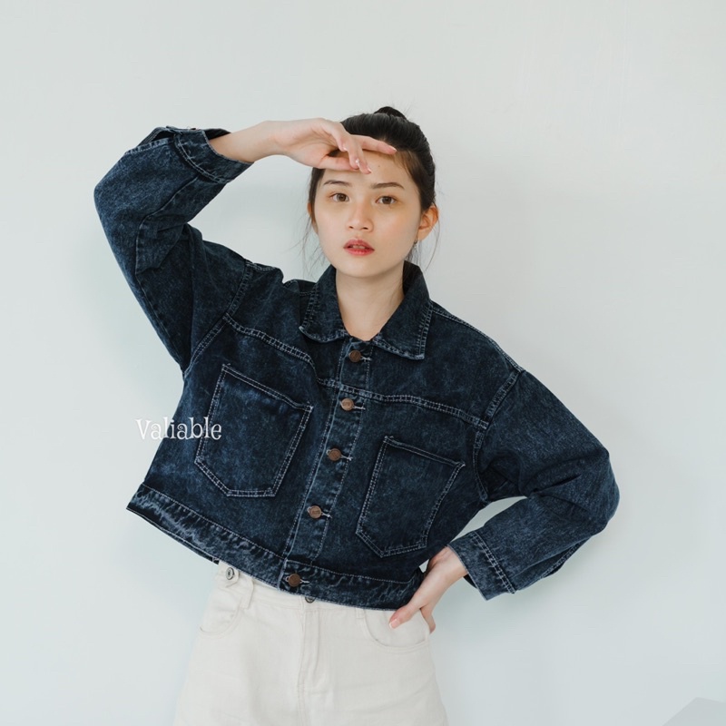 Pocket Jaket Jeans Crop Oversize Valiable