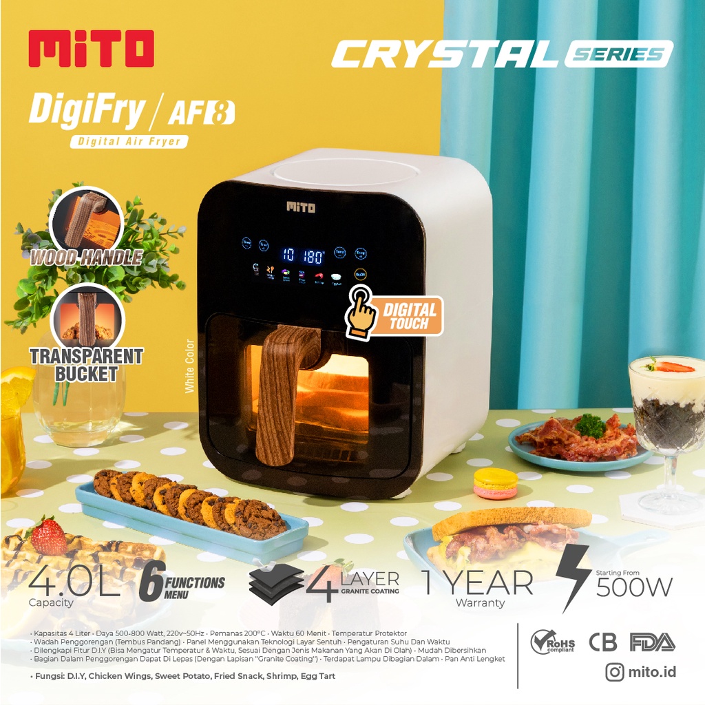 Airfryer Mito AF 1 Kapasitas 4 Liter Low Watt Air Fryer Mito