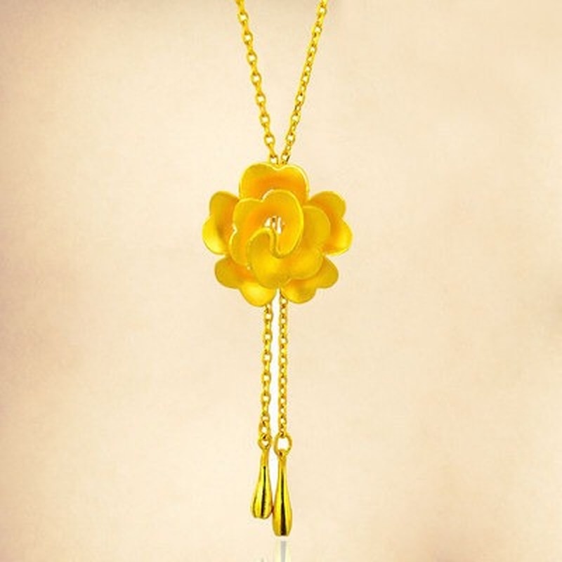 [Ready Stock]Fashion Gold Plated Rose Tassel Pendant Elegant Necklace