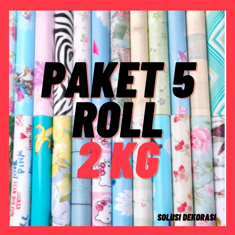 Paket Hemat 5 Roll Wallpaper Dinding - Walpaper Dinding Stiker Motif - Walpeper Tembok 10 Meter/Roll