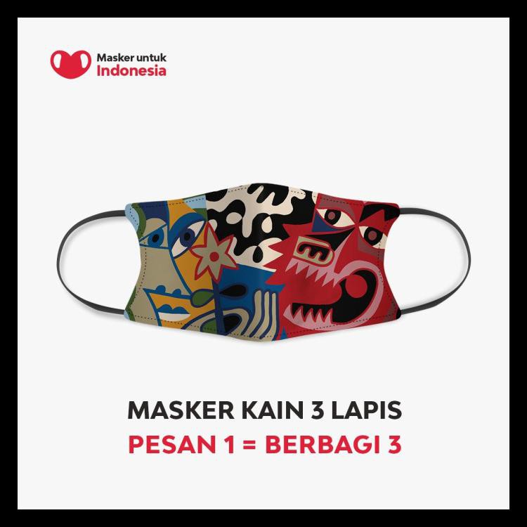 Masker Kain 3 Lapis (3 Ply) Earloop - Desain Oleh Abenk Alter - M