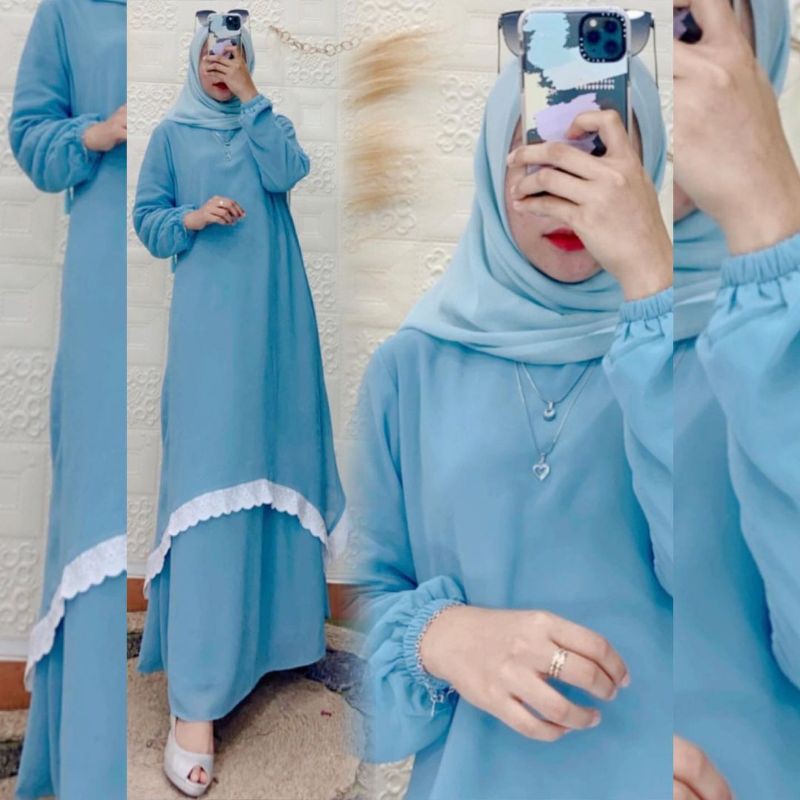 Gamis Malaysia polos renda bawah size M ld 100 PB 140