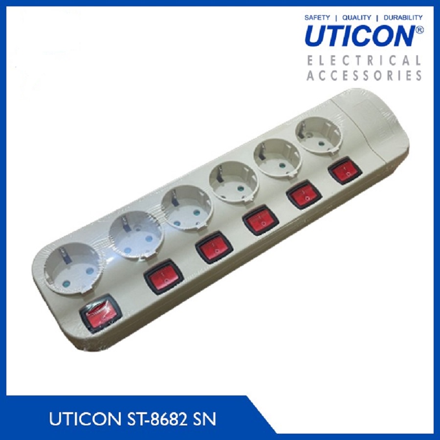 STOP KONTAK UTICON ST-8682SN 6 LUBANG + SAKLAR TERSENDIRI + PENGAMAN + PANEL TANPA KABEL