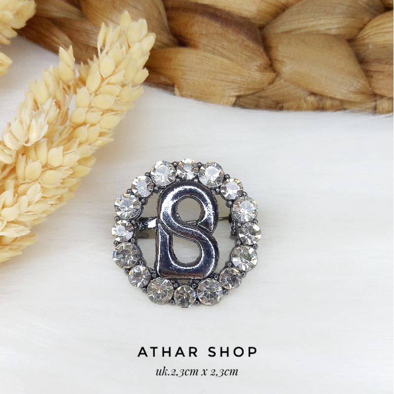 Bros B/bross signature branded import premium/brooch button/Bros hijab Athar shop scarve/Bros dada-Bulat 003 silvrbakar