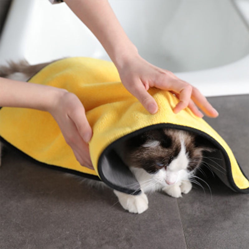 【Yayapet】Handuk Grooming 2 Lapis Kuning Abu Kucing Anjing Daya Serap Tinggi Dan Lembut bahan Microfiber Cepat Kering