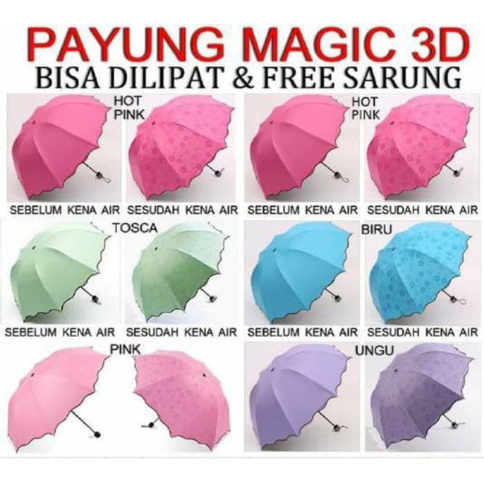 PAYUNG 3D (GRATIS BUBBLE) Payung Hujan dengan Motif yang Muncul ketika Basah (COD)