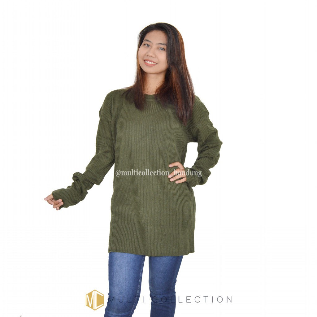 BOXY PREMIUM JUMBO MCRD / Baju Sweater / Rajut Jumbo / Sweater Over Size / Sweater Rajut Wanita-Army