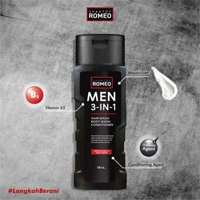 [220ML] [BPOM] Shantos Romeo Men 3 in 1 220 ml - Shampoo Shampo - Sabun Mandi - Conditioner