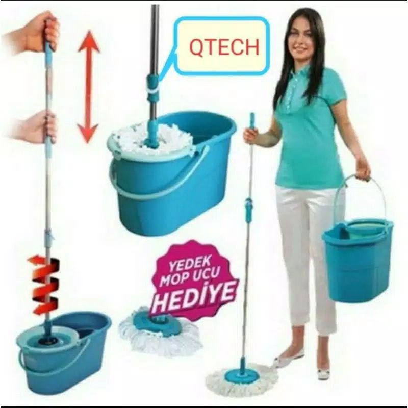 (SERBU MURAH)  QTECH  , Set alat pel lantai super mop dengan ember pencuci putar