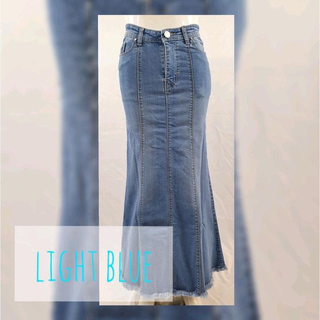 GLOW - ROK JEANS WANITA / ROK PANJANG JEANS WANITA / ROK WANITA / NEW ARRIVAL-ROK LIGHTBLUE