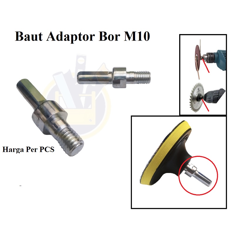 Baut Adaptor M10 / Adapter Konektor Bor Drill Pad Poles M10 Polishing Pad Konektor Sambungan Tatakan