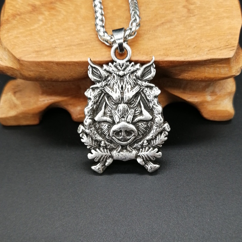 Kalung Liontin Celtic Boar Bahan Stainless Steel Untuk Pria