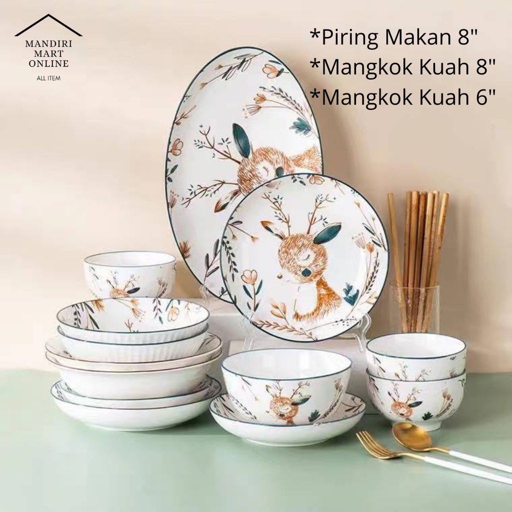 Piring Keramik / Mangkok Keramik / Piring Saji Lauk Tebal Cantik Dinner Plate Motif