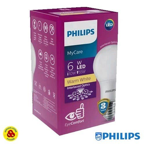 PHILIPS Lampu LED MyCare 6W Kuning Bohlam LED Bulb My Care 6 Watt WW