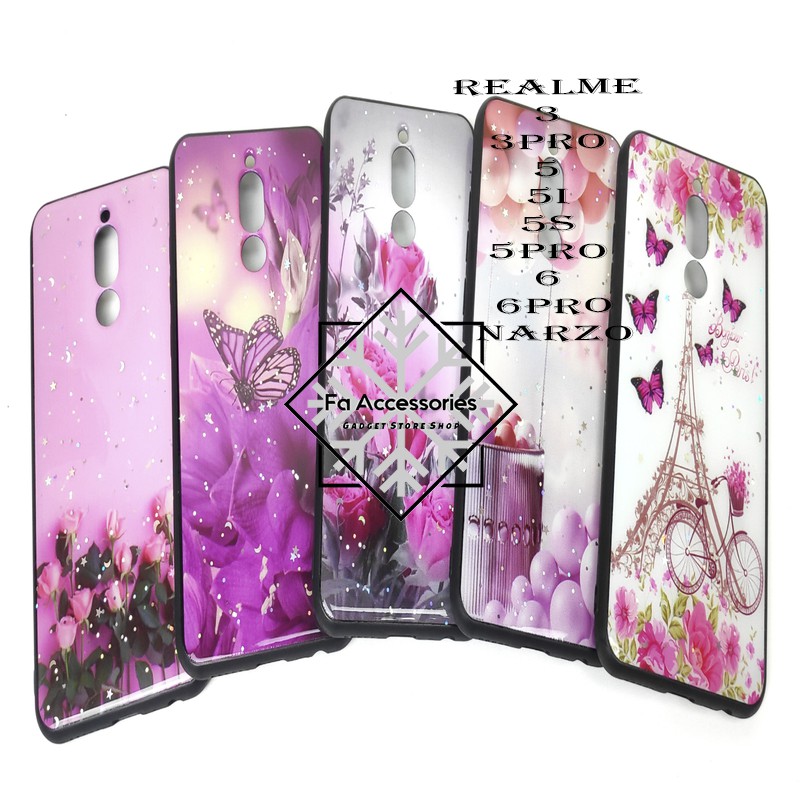 FA Soft case tpu bling REALME 3 3PRO 5 5i 5s 5PRO 6 6PRO PRO NARZO casing hp motif flower butterfly