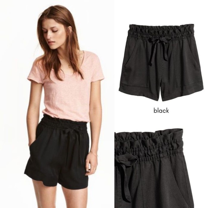 

READY COD HM Paperbag Shorts - Lyocell Shorts - Celana Pendek Tiewaist Wanita - black, 32 TERLARIS