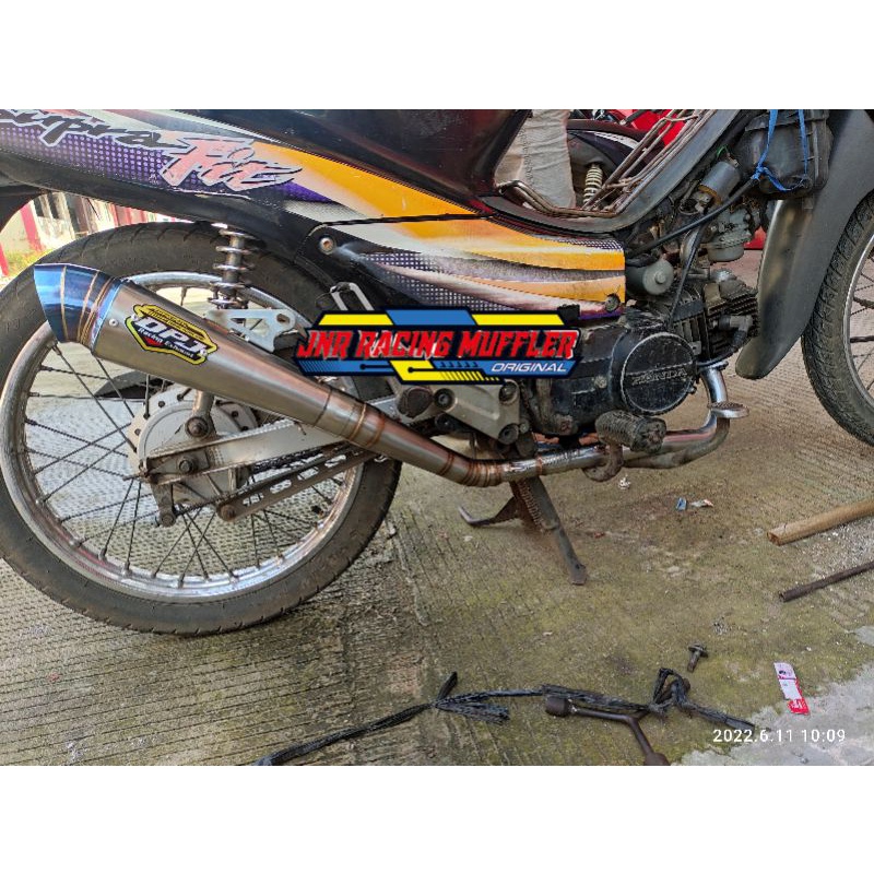 Knalpot dpj keong biru leher pipa 32 motor bebek jupiter z, vega, smash, supra lama, karisma, grand,