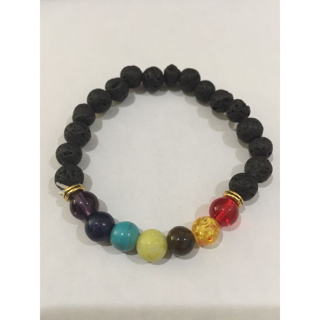 Gelang Batu Lava/ 7 Cakra Healing Beaded Bracelet Natural Lava Stone