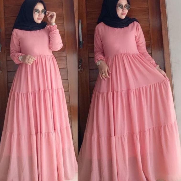 zahra maxi ceruty bebydoll susun /gamis syarii ceruty kancing /gamis ceruty umpak