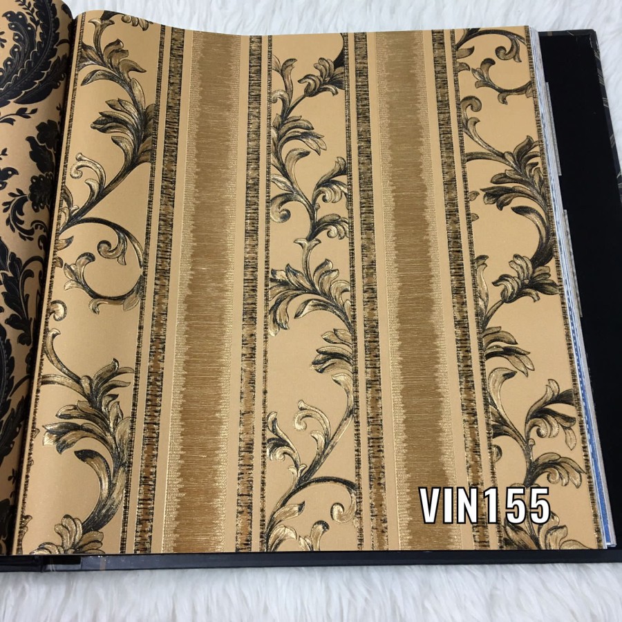 WALLPAPER DINDING MOTIF LIST KLASIK GOLD MEWAH VINCENZO