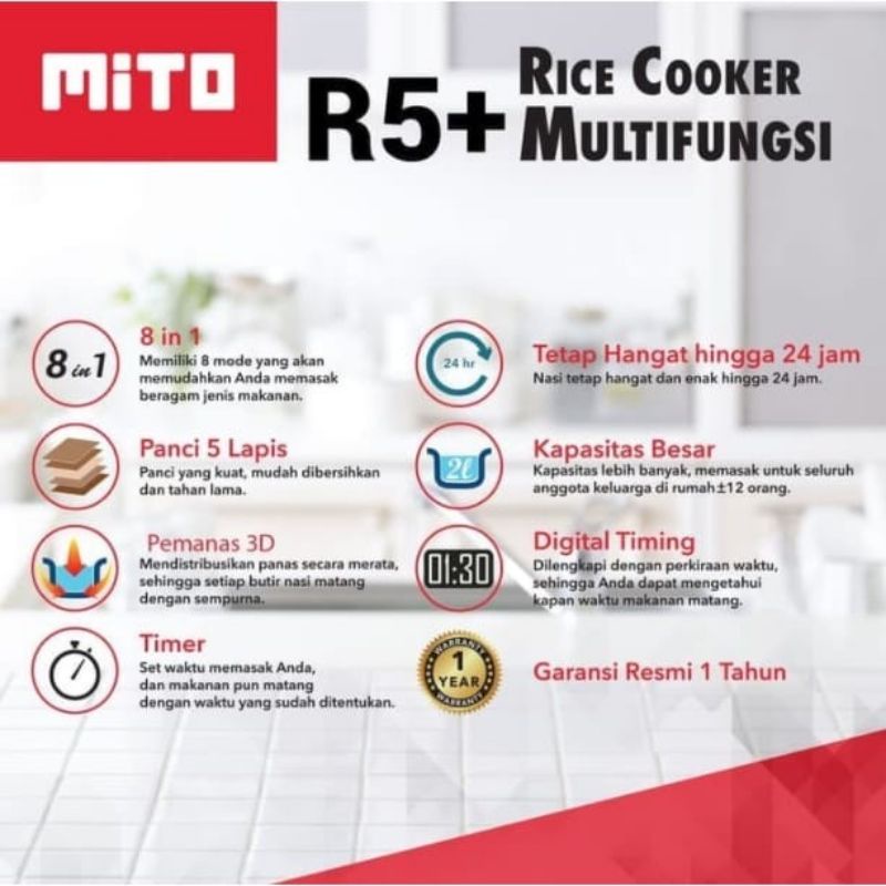 Mito Digital Rice Cooker Magic Com Mito R5+ R 5+ R5 Plus 2 Liter 8in1