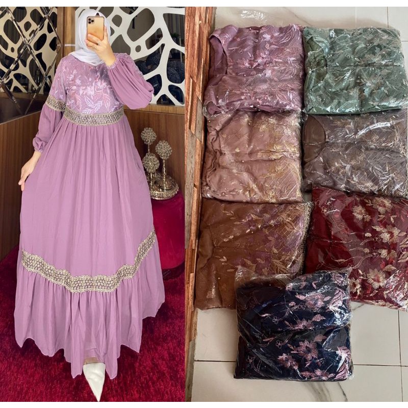 gamis ceruty polos mix motif