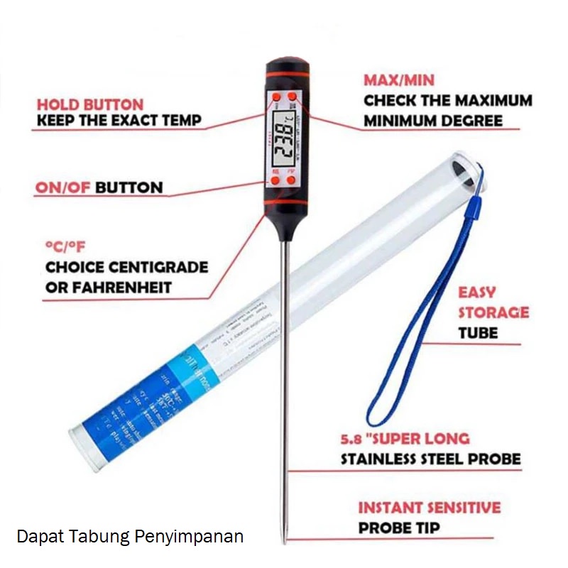 Thermometer termometer ukur suhu makanan minuman susu air teh kopi daging probe pen