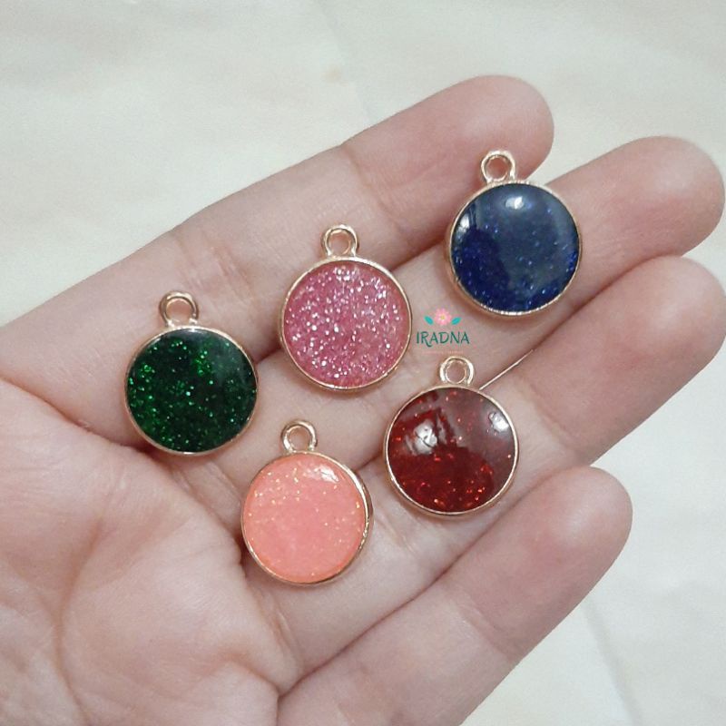 Bandul Kalung Gelang Keychain Bentuk Bulat Glitter