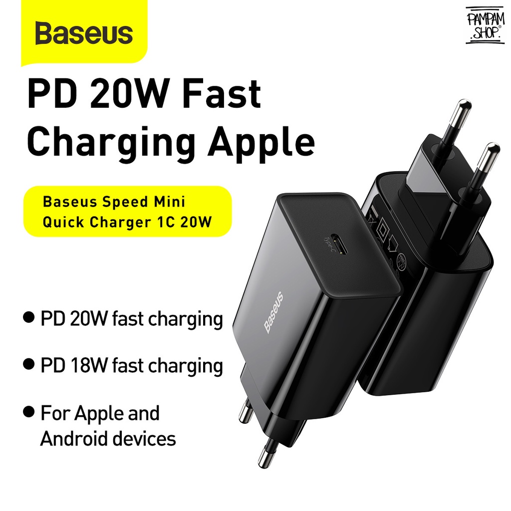 BASEUS Adaptor Charger Speed Mini 20W 3A Type C Adapter Casan Fast Charging PD Quick Charge Ori Tipe C Original