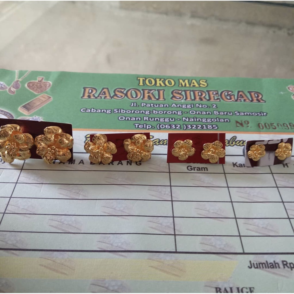 KERABU ANTING BUNGA MAWAR 2-6 EMAS LM LONDON 99,99% EMAS TOBA BALIGE