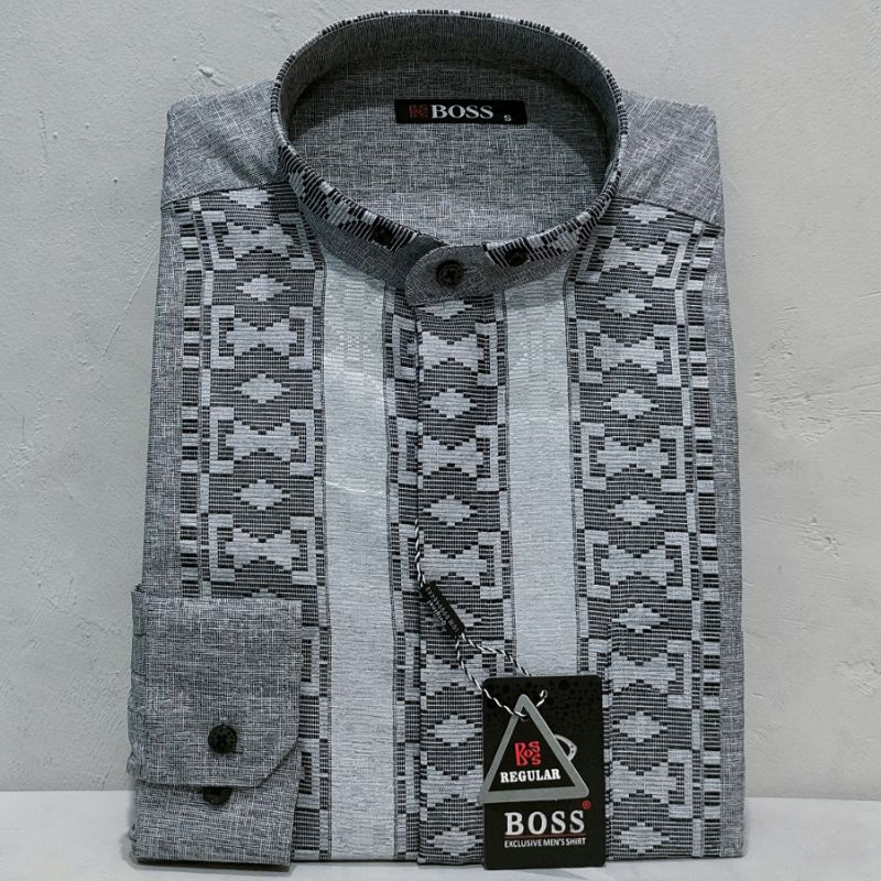 Kemeja Koko Panjang Pria Boss Rayon Tiga Serangkai Coklat Abu
