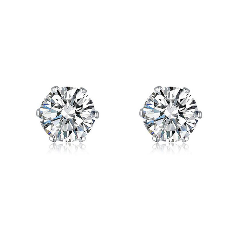 [1 Pairs Six Claw Zircon Stud Earrings ] [Ladies Elegant Rhinestone Studs Earrings] [Korean INS Simple Style Bridal Wedding Party Ear Jewelry]