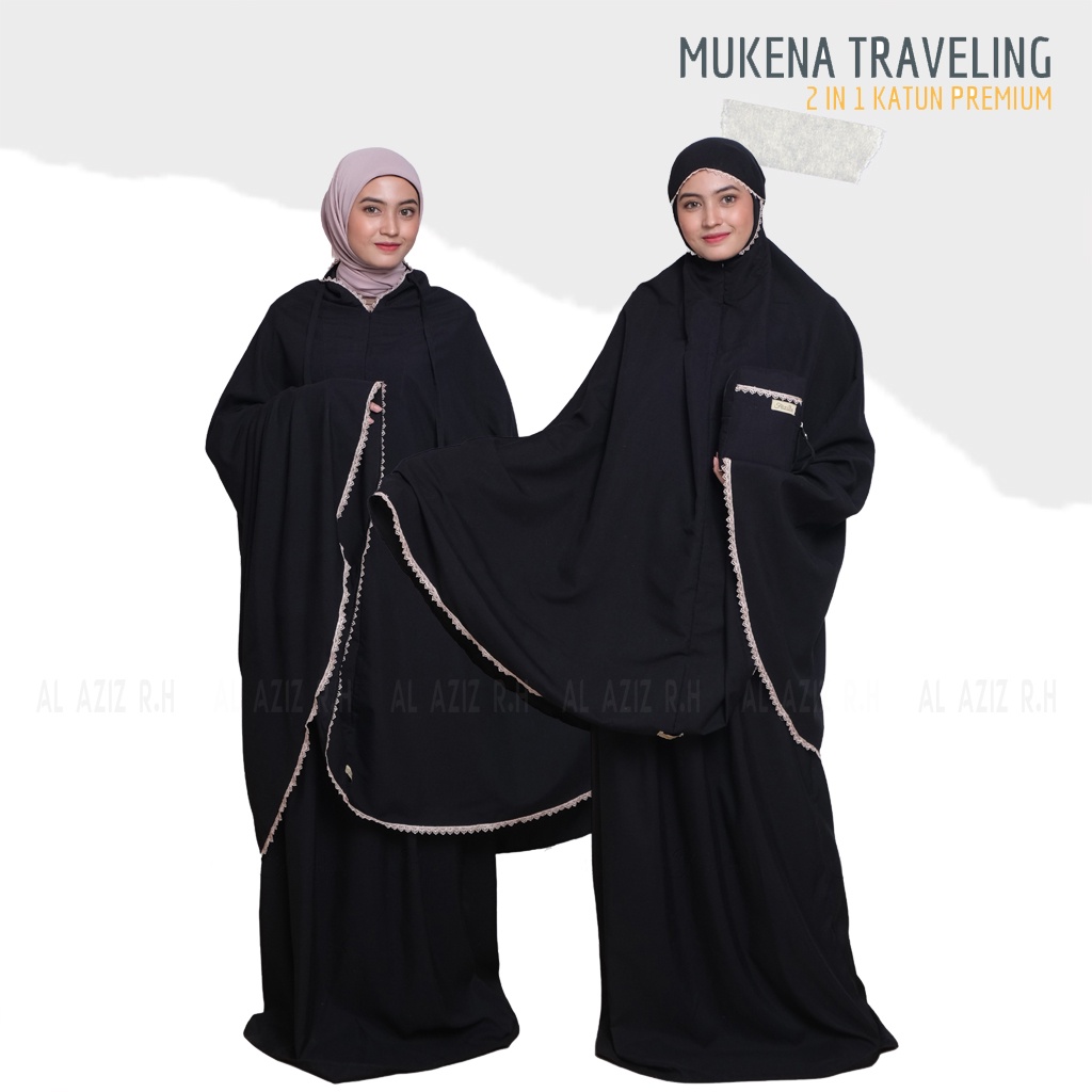 Mukena Hitam Polos Zayna 2 In 1 Jumbo Katun Premium