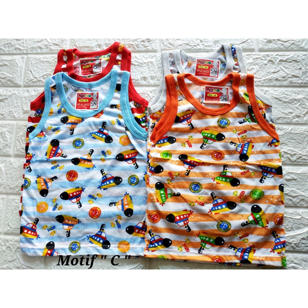 3pcs Agree Kids Singlet Anak Motif Size 0  - 2th Bahan Katun SNI