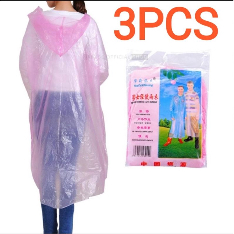 3Pcs Jas Hujan Plastik Mantel Plastik Jas Mantel Darurat