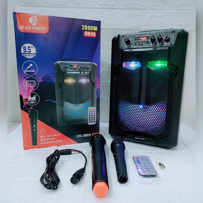 SPEAKER BLUETOOTH KARAOKE BRAIN POWER QS-889 FREE 2 MIC WIRELES SPEAKER