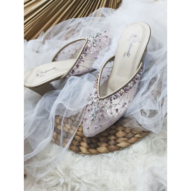 sepatu wedding yohana purple gold sepatu wanita cantik 7cm tahu