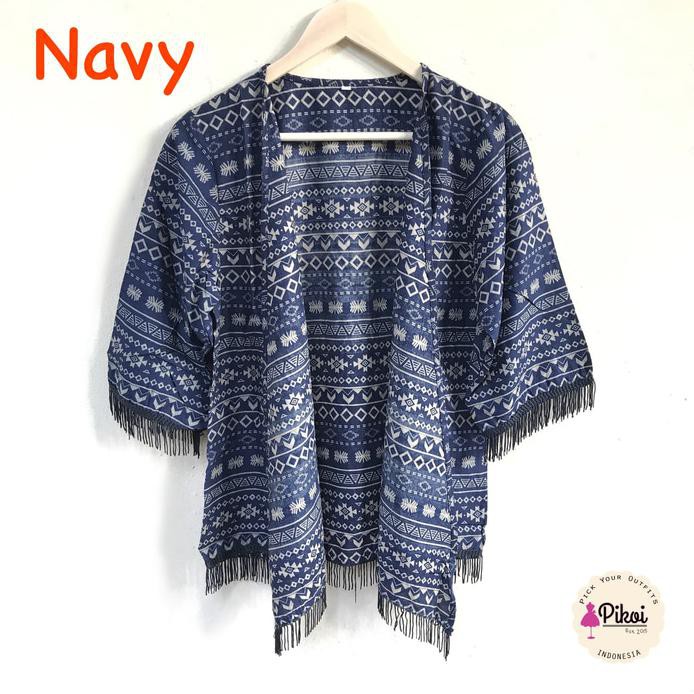 506 Cardigan Etnik Fringe / Cardi Rumbai Navy / Outer Batik / Outwear