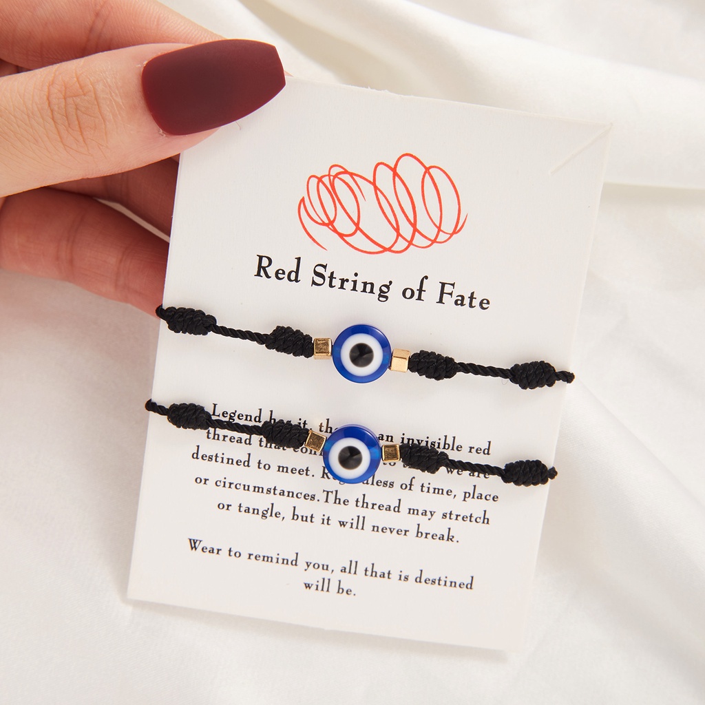 Black and red mixed color blue eyes 2 pack Red string of fate 7 knot eyes black and red rope lucky friendship woven adjustable paper card bracelet