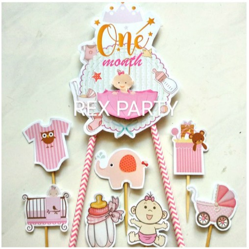 Topper One Month/Cake Topper One Month Baby Girl/Topper Kue Satu Bulan