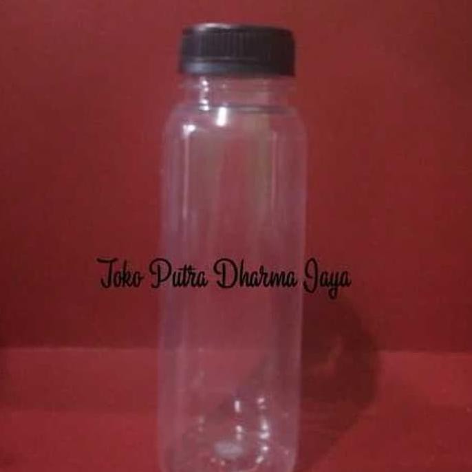 BOTOL PLASTIK PET 250ML JUS BULAT TUTUP SEGEL HITAM