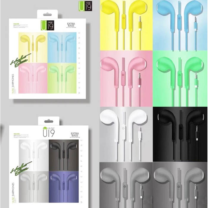 Handsfree Earphone iPhone Headset Macaron Wired HF U19 Extra Bass